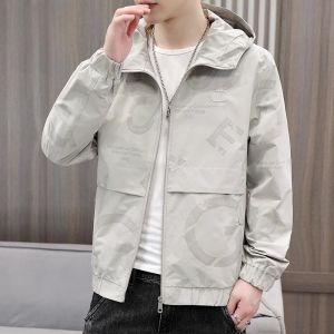 ROMON | Romon Mens Short Printed Jacket Spring Autumn Fashion Loose Fit Windproof Youthful Polyester Fiber Workwear Coat Outerwear