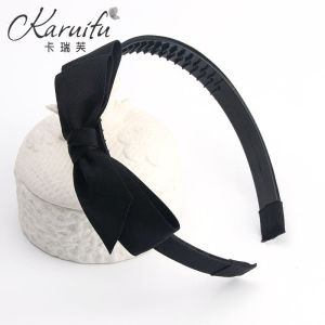 Trendy Butterfly Knot Hair Clip Wide Edge Anti-Slip Black Headband Outdoors Womens Fashion Hair Accessories Satin Material