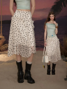Unifree | Apricot Polka Dots Chiffon Skirt