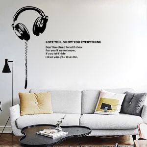 สติ๊กเกอร์ตกแต่งผนังหน้าจอ TV วินเทจสีพื้นแบบมีเสียง ลายหูฟัง สำหรับตกแต่งห้องนั่งเล่น สติ๊กเกอร์ปิดหน้าจอ TV วินเทจ แบบมีเสียง