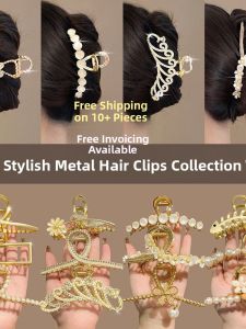 Metal Rhinestone Hair Claw Womens Large Size Hair Clip New Style Updo Shark Clamp Business/OL Alloy/Plated Silver/Plated Gold