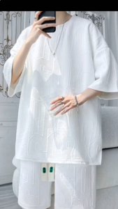 Korean Men'Sets Textured jacquard fabric Exquisite drawsting Sports suit Fashion Oversize Elastic waist M-3XL