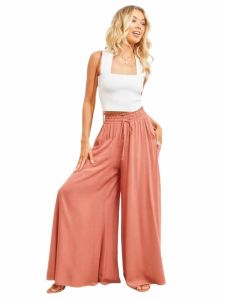 Summer Wide Leg Pants Womens High Waist Elastic Street Style Casual Trousers Thin Polyester Fabric Long Pants