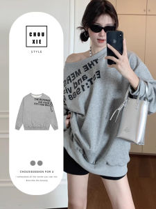 CHOUXIE | Autumn Loose Off-shoulder Grey Round-neck Sweater Jacket