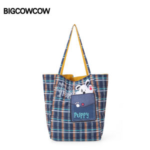 BIGCOWCOW | Túi Xách Vải To Reversible Check