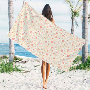 beige ditsy floral leaf Beach Towels Ultra Lightweight Quick Drying Super Absorbent Summer Essential Fast-Drying Towel for Beach