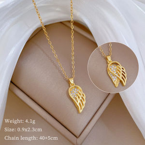 316L Stainless Steel Golden Hollow Out Wings Feather Necklace For Women New Trend Clavicle Chain Jewelry Holiday Gift