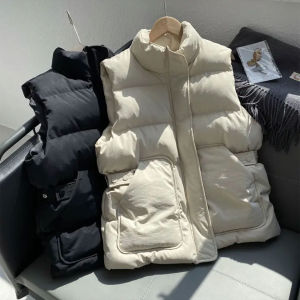 Womens down Cotton Vest 2025 Autumn Winter New Korean Style Thickened Fashionable Versatile Outerwear Polyester Fabric Zipper Closure