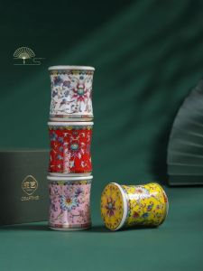 Exquisite Enamel Color Ceramic Slim Waist Tea Leaf Canister Home Use Sealed Moisture Proof Storage Canister Tea Storage Canister