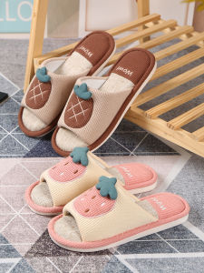 Fast Deer Cotton Linen Slippers Thick Bottom Anti-Slip Indoor Home Shoes Absorb Sweat Silent Linen Slippers for Couples