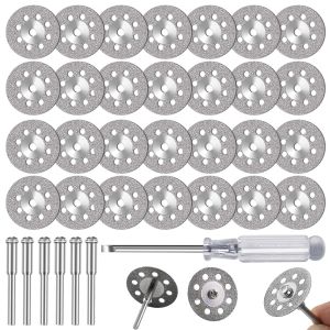 20Pcs Diamond Cut Off Wheels 20-30mm for Dremel with 4Pcs 402 Mandrel 3mm & Screwdriver Rotary Tool Cutting Discs Attachment