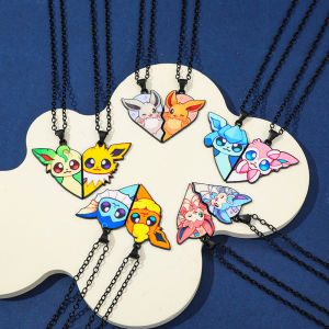 Pokemon Eevee Evolution Necklace Set with Umbreon Espeon Sylveon Jolteon Flareon Pendant Anime Jewelry Gift for Women Fans