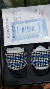 Dép lê nữ wang đá full box màu trắng xanh hồng Ana QC