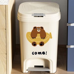 Dual Lid Press Step Trash Can Bathroom Kitchen