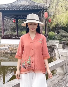 Áo trung niên nữ Đẹp A22 chất vải đũi thời trang cao cấp cho người lớn tuổi tặng mẹ 50 60 70 mùa hè thu Bigsize giá rẻ
