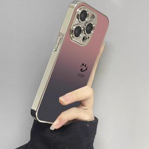 New Hardshell Gradient Smokey Face Apple iPhone17 Phone Case Fresh Style with Stand Small Freshness Lambskin Cover for 16Pro 15Plus 14