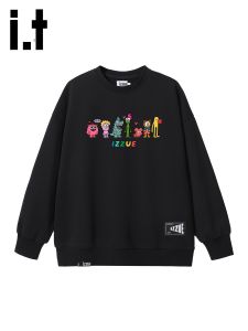 izzue | Spring Autumn Black Oversized Round Neck Hoodless Sweatshirt