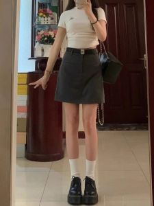 2025 New Korean Style Grey Suit Short Skirt Womens High Waist Summer Slimming Small Size A-Line Half-length Skirt
