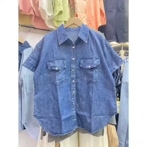 SJM KEMEJA DENIM KASUAL DUA SAKU & LENGAN PENDEK FULL KANCONG DAILY SHIRT 2207