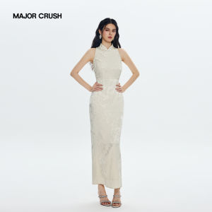 Chinese Style Modern Cheongsam Floral Jacquard Side-Slit Fitted Dress