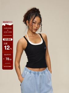 Slim Fit American Style Hot Girl Solid Color Strap Vest SMILE DDD Streetwear Cotton Blend Short Length Overlap Shoulder