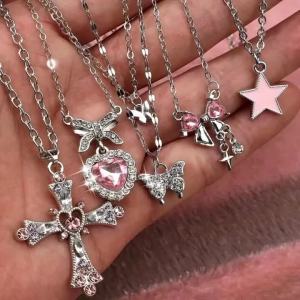 Mặt Dây Chuyền Hình Trái Tim Bướm Phong Cách Gothic Pink Y2K Dành Cho Nữ Thời Trang Cá Tính Phong Cách Rap Phụ Kiện Trang Sức Dự Tiệc Quà Tặng