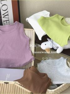Summer New Style Childrens Pure Color Versatile round Neck Vest Cotton Baby Girls Shirt T-shirt Simple Design Sleeveless Top