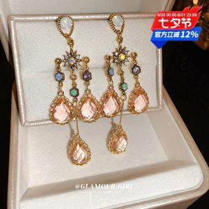 Fashionable Vintage Silver Needle Crystal Drop Earrings Womens Heavy Sense Ear Jewelry Artificial Waterdrop Tassel Hoops