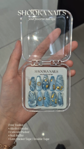 Shooka Press On Nails Kuku Palsu Fake Nails - Under The Sea Cat Eye 3D Free Toolkit