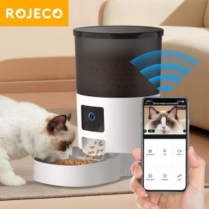 ROJECO 3L Automatic Cat Feeder With 720P HD Camera Video Cat Food Dispenser Pet Smart Voice Recorder Remote Control Auto Feeder For Cat Dog