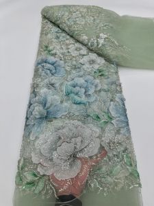 Plant Floral Printed Beads Sequins Embroidery Net Lace Fabric for Handmade Diy Sewing Party Evening Dresses Performance Costumes