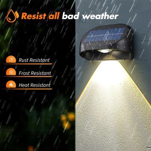 Creative 2 Pack Solar Fence Lights Outdoor Waterproof Dusk to Dawn Deck Lights with Warm White RGB Modes Outdoor Wall Light for Backyard Patio