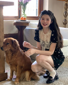 Plus Size Summer French Style Lace Patchwork Tea Break Floral Black Dress Fat Sister mm Gentle Waist-Tight Slim Looking Dress