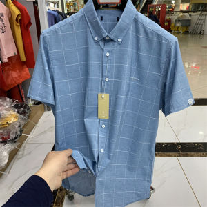 ผู้ชายคลาสสิก ลายสก็อต เสื้อแขนสั้นผ้าฝ้าย 82 สลิมฟิต ฤดูร้อนผ้าบางเสื้อลำลองแบบไร้แท็กชายรุ่นสำหรับธุรกิจ