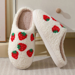 Strawberries Couple Cotton Slippers Home Indoor Cartoon Platform Slides Ladies 2025 Designer Warm Comfortable Winter Shoes Women