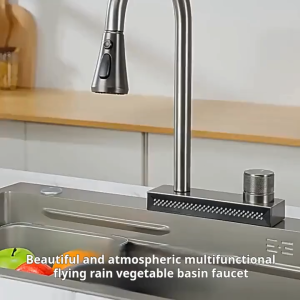 BITASSET Waterfall Design Stainless Steel Pull-Out Kitchen Faucet with 360° Swivel and 2-Way Stream Options