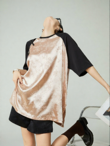 XIAODADEHUA | New Chinese Style Floral Collage Color Block T-Shirt Dress