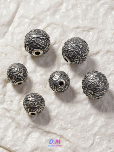 S925 Pure Silver Thai Silver Aged DIY Accessories Cloud Pattern Round Bead Spacer Loose Bead Separator Buddhist Bracelet Accessories