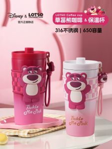 Strawberry Bear Vacuum Cup Large Capacity Childrens Straw Water Pot Girls 2024 New Arrival Cold Coffee Portable Cup