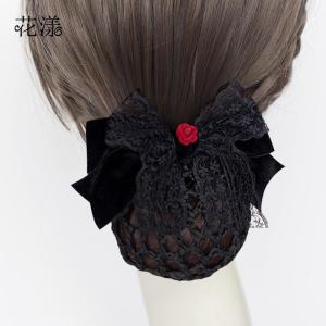 Elegant Black Camellia Butterfly Knot Hairnet Professional Vintage Nurse Hotel Back of Head Hair Clip Original Design Lace Hair Accessories