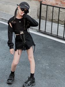 Girls Summer Fashion Jazz Dance Hoodie Jacket Casual Belted Shorts Streetwear Three-piece Set Korean Style Versatile Vest