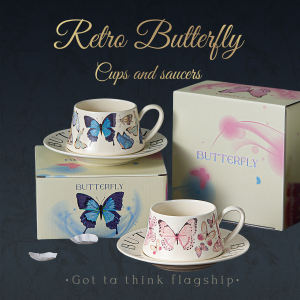 Retro Butterfly Ceramic Coffee Cup High End Afternoon Tea Tableware Set Latte Cup Nordic Style Hand-Painted Womens Version