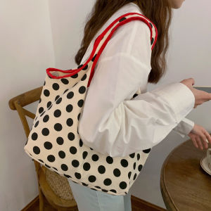 [Buyi Cloth Bag] Polka Dot Canvas Bag Single Shoulder Bag  Idle Style Japanese Style Students Ins