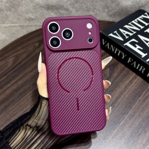 Luxury Simple Brushed Carbon Fiber Pattern Phone Case For iPhone 18 17 Air 16 15 14 Pius 13 Pro Max For MagSafe Shockproof Cover
