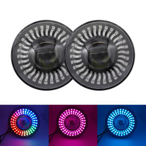 ไฟ Led รถยนต์ไฟลำแสงสูง/ต่ำ RGB 7ไฟหน้า Led นิ้วสำหรับรถจี๊ปรถจักรยานยนต์ SUV รถบรรทุกรถกระบะออฟโรด12V 24V