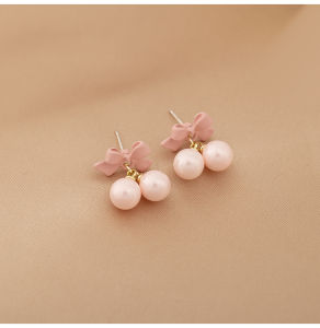 น่ารักหวานสีชมพูผีเสื้อ Knot SAKURA ต่างหู Silver Gold Plated สาวเครื่องประดับ Miniature ไม่มีรูหู