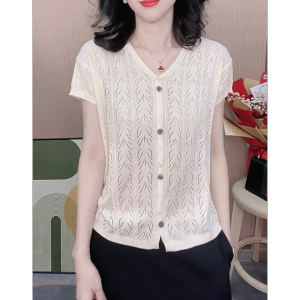 QINGNAER | Slimming V-Neck Laced Sweater for Large Sizes