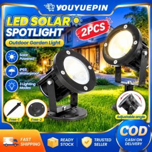 YOUYUEPIN 2pcs Outdoor Solar Spot Light 9 LEDs 3 Modes Adjustable Garden Backyard Entrance Patio Landscape Lighting