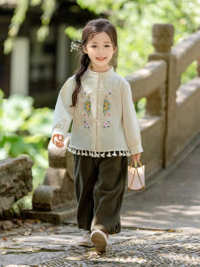 Spring Autumn Elegant Cotton Blend Childrens Cheongsam Set Girls Traditional Chinese Costume Super Fairy Fashionable Outfit