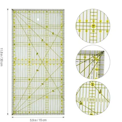 15*30 Quilters Ruler with Double Colored and Grid Lines Patchwork Ruler Acrylic Sewing Ruler for Sewing Quilting Cutting Ruler